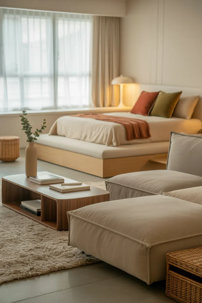 Aménagement de studio avec mobilier multifonctionnel