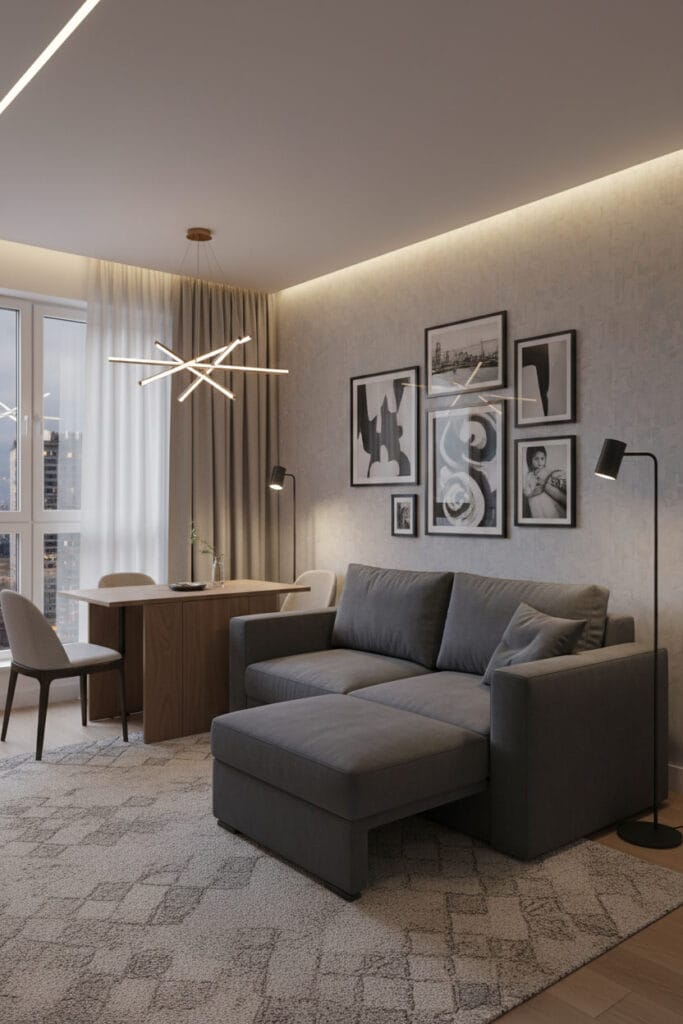 Studio harmonieux structuré par un mobilier au design épuré