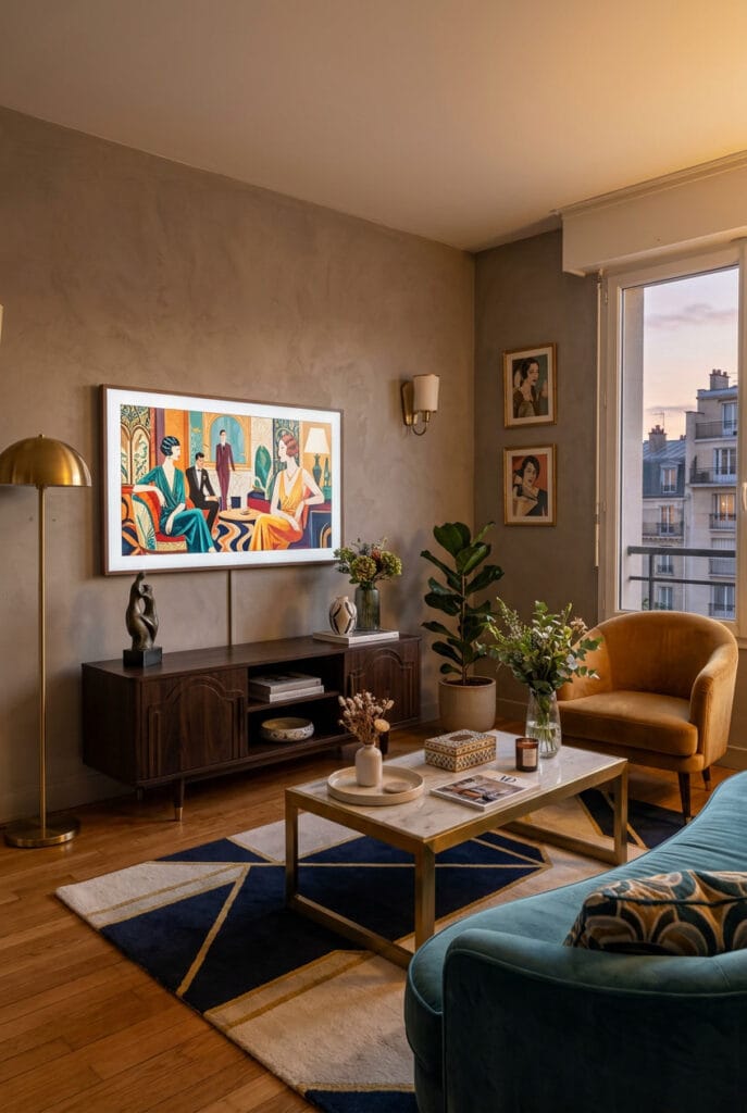 Tableau sur TV en haute définition affichant une vidéo wallpaper art