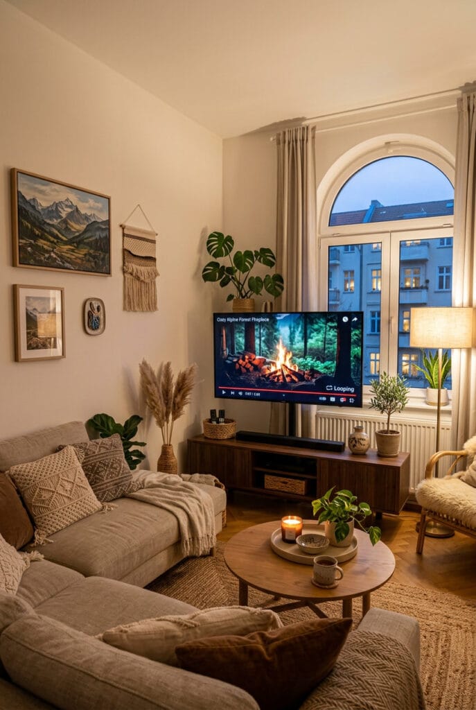 Tableau sur TV en lecture en boucle continue dans un salon