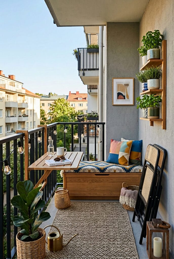 Meubles multifonctionnels sur un petit balcon cosy
