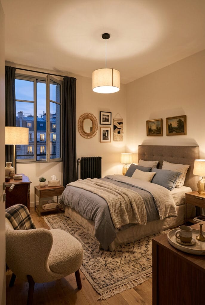 chambre a coucher aérée avec draps en coton et literie adaptée aux saisons pour une température idéale