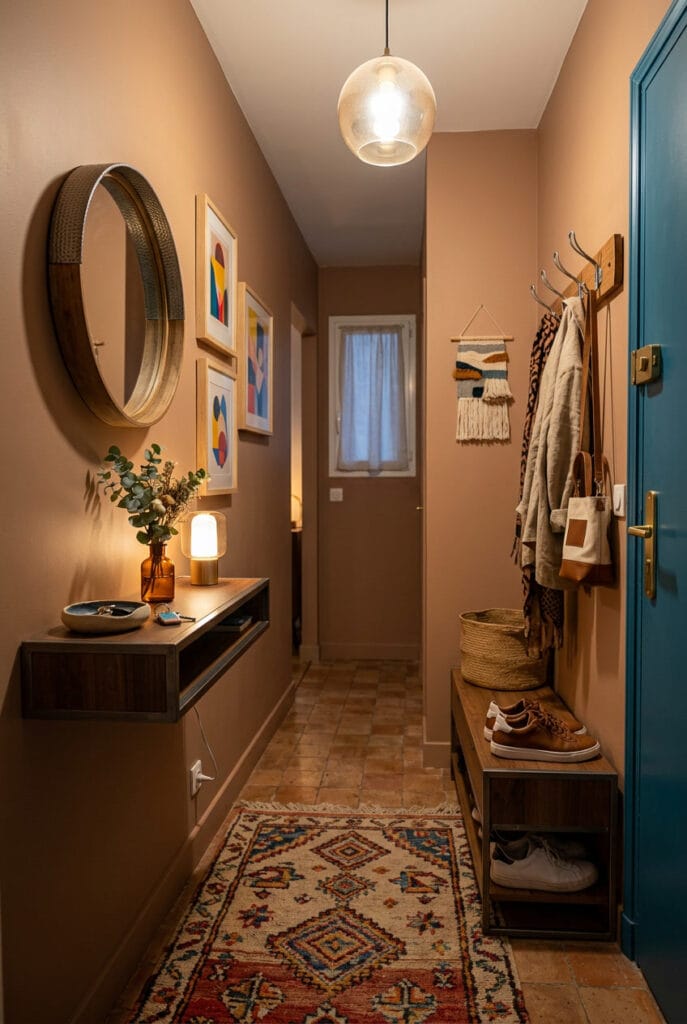 Entrée accueillante et personnalisée avec une décoration soignée