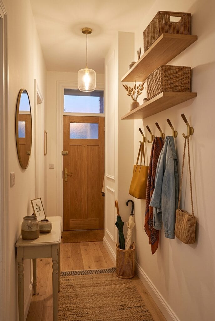 Entrée moderne et fonctionnelle avec rangements en hauteur