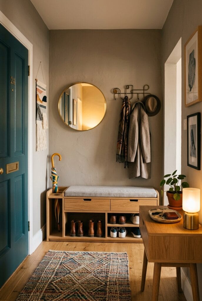 Entrée organisée avec un banc multifonction et rangement