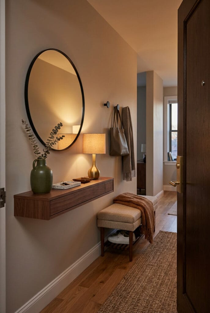 Entrée minimaliste avec décoration personnalisée et épurée