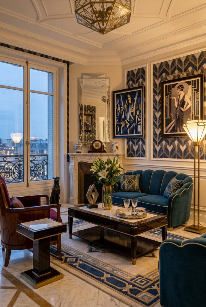 Style Art Déco des années 1920 : formes géométriques et matériaux raffinés