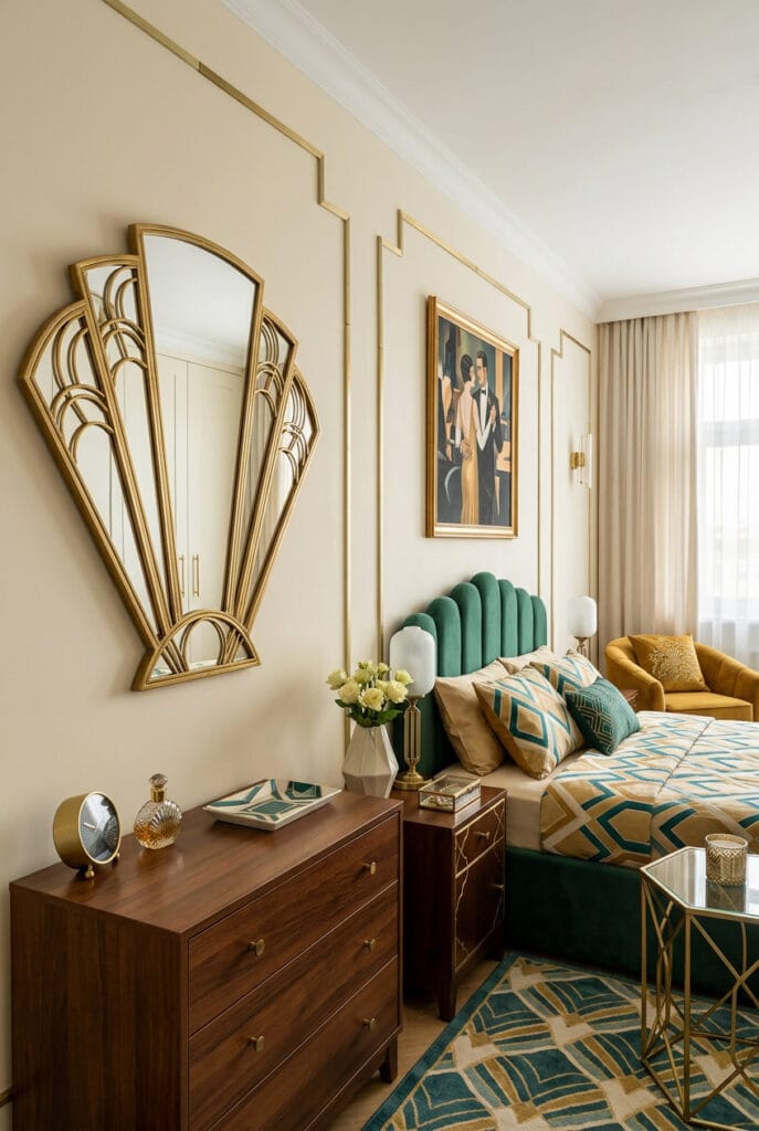 Miroir géométrique doré style Art Déco
