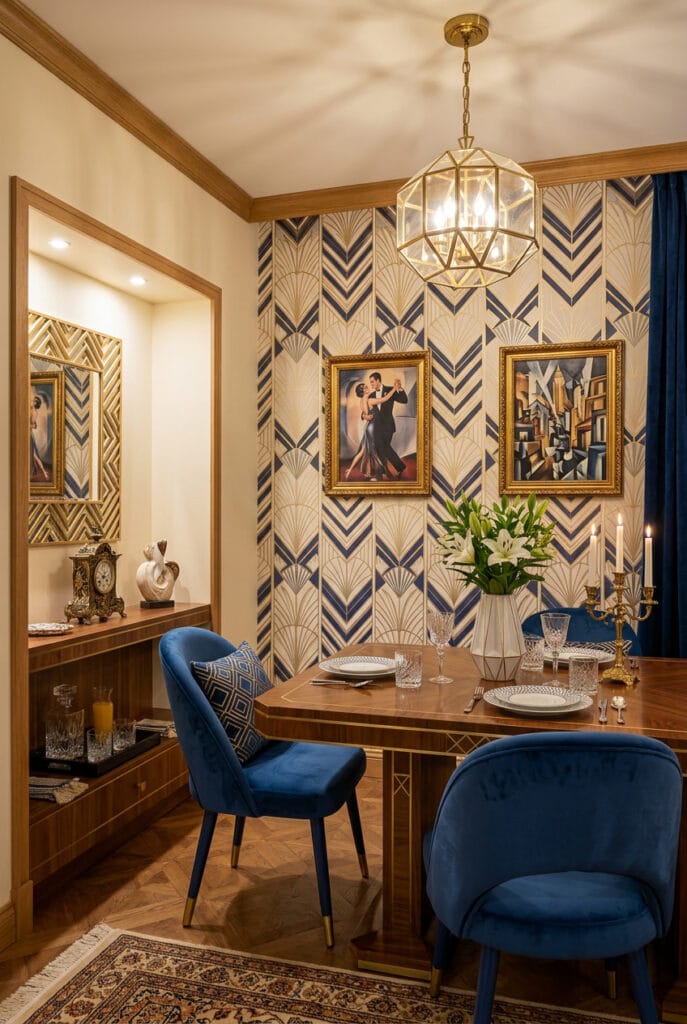 Papier peint géométrique style Art Déco pour structurer un intérieur