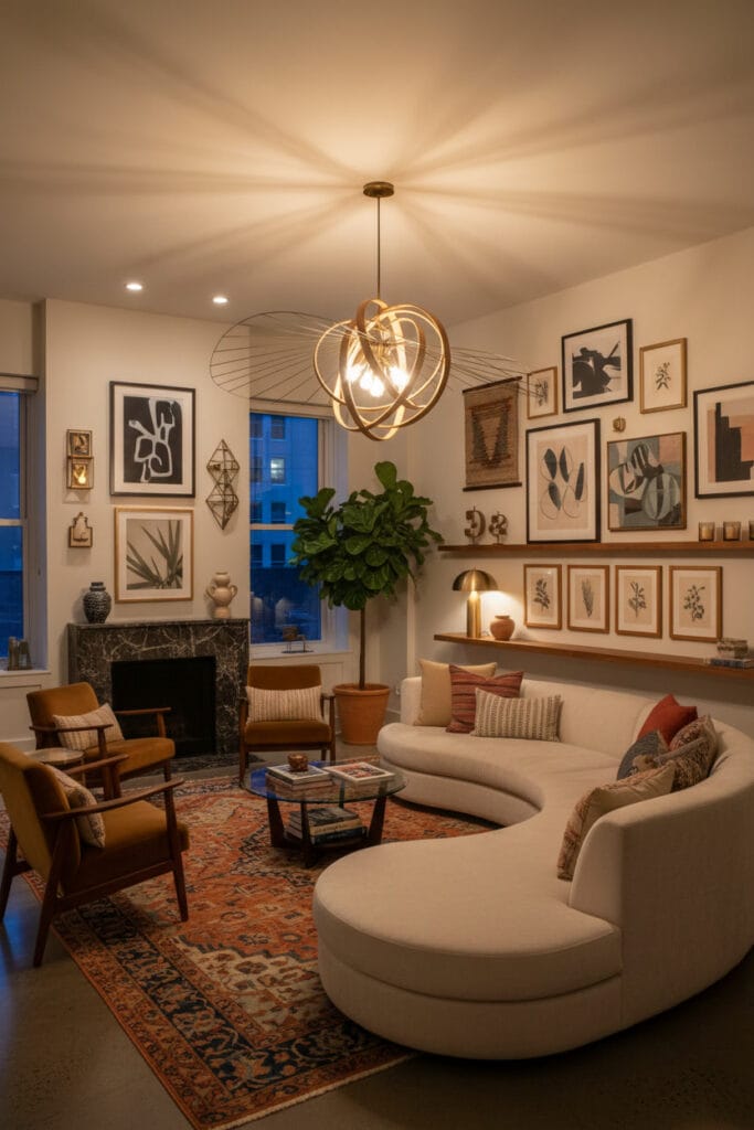 Suspension luminaire pour le salon créant une ambiance conviviale et chaleureuse