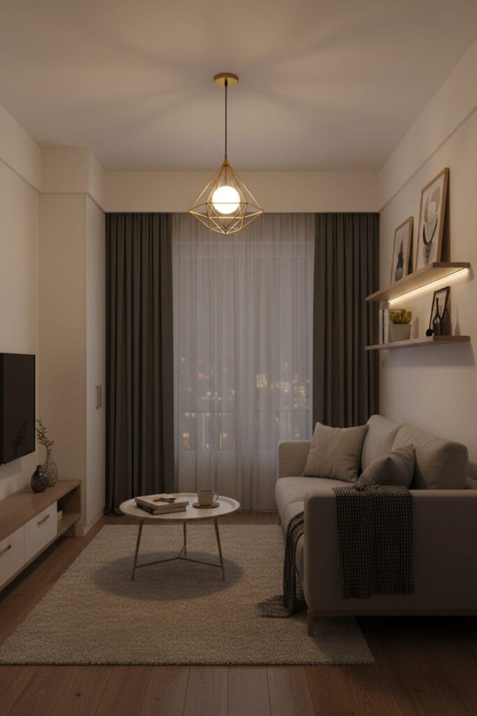 Suspension luminaire apportant un éclairage ciblé et harmonieux dans une petite pièce