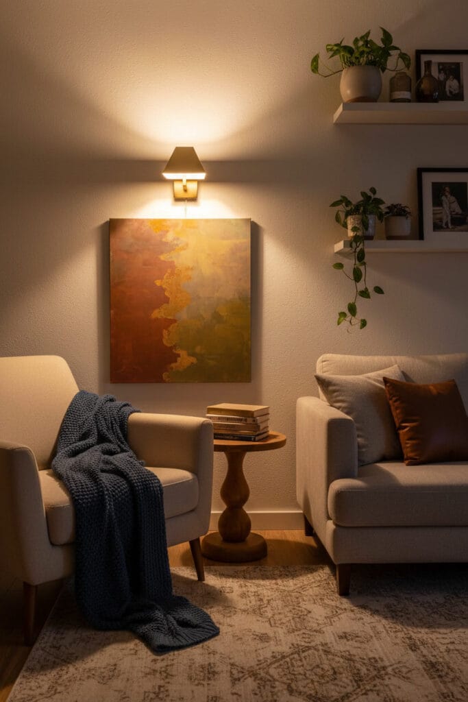 Applique murale placée stratégiquement pour éclairer une zone spécifique.