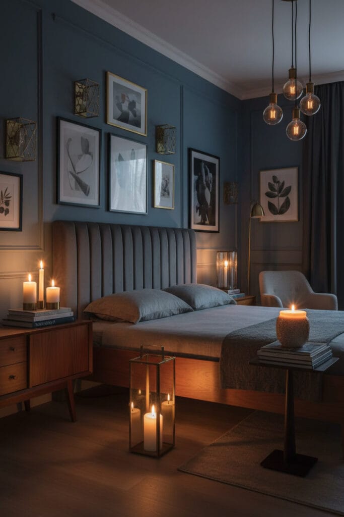 Éclairage à la bougie créant une ambiance cocooning dans une décoration chambre