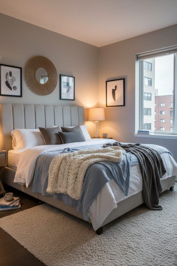 Textiles moelleux installés dans une décoration chambre apaisante