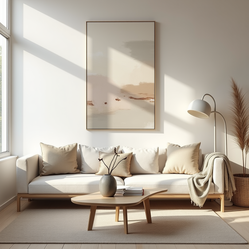 Déco Minimaliste : salon épuré avec canapé design, table basse fonctionnelle et éclairage naturel pour une ambiance zen et contemporaine