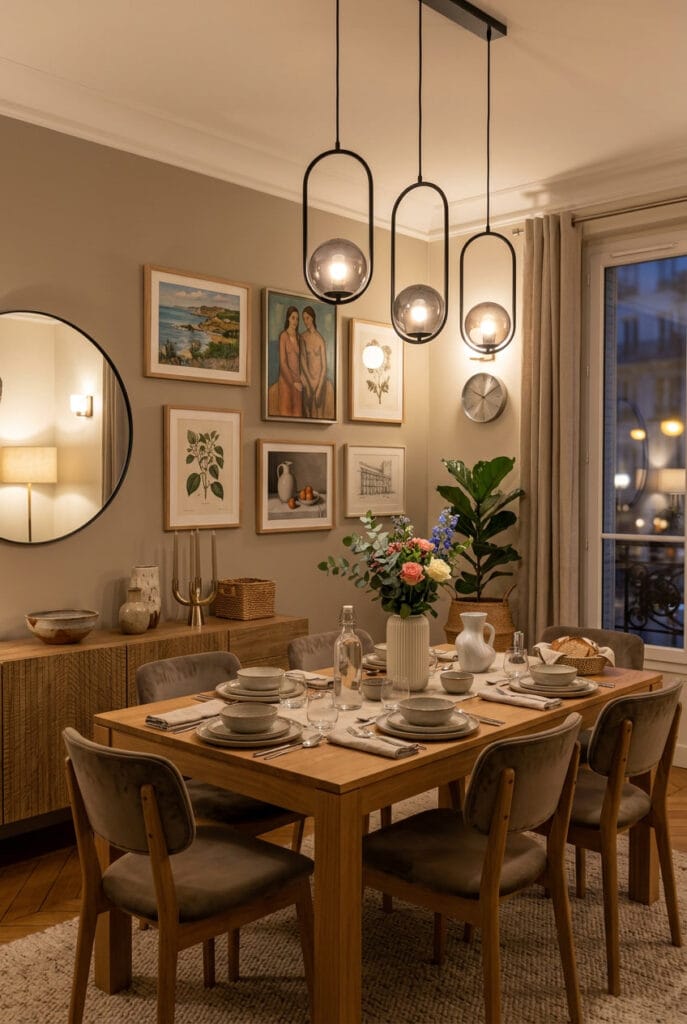 Luminaire suspendu minimaliste en métal mat verre fumé et textile naturel aux formes géométriques intemporelles