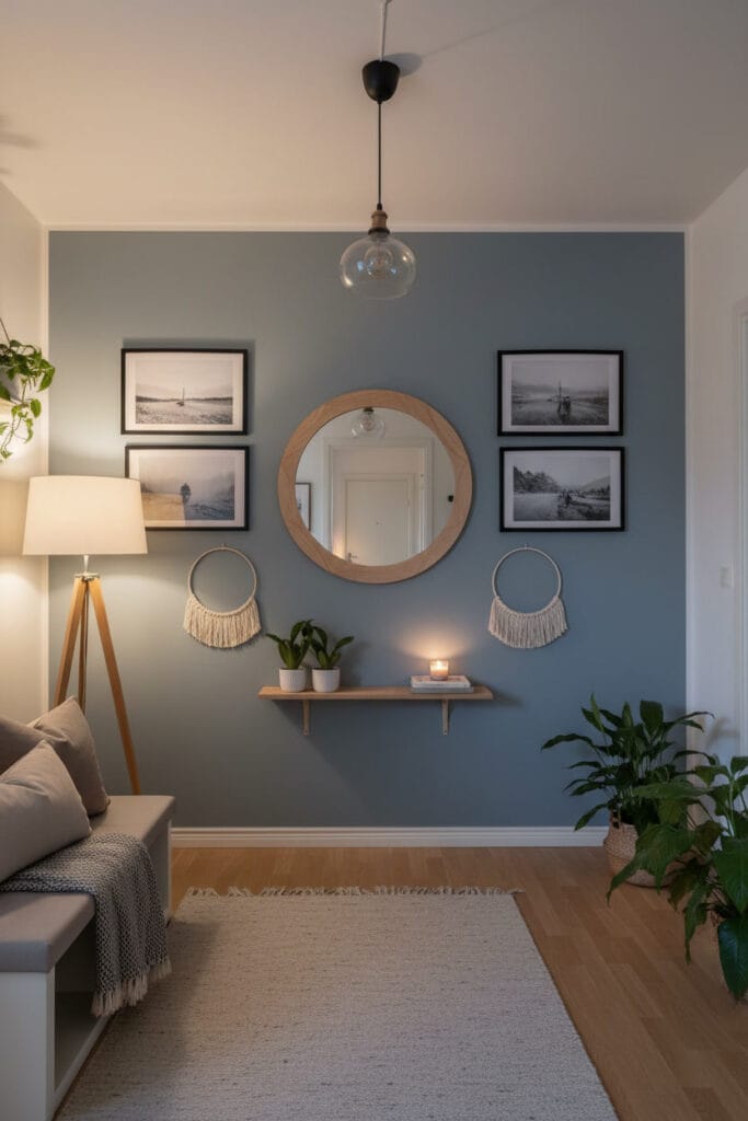 Mur décoré avec une disposition symétrique et bien proportionnée créant un effet visuel harmonieux.