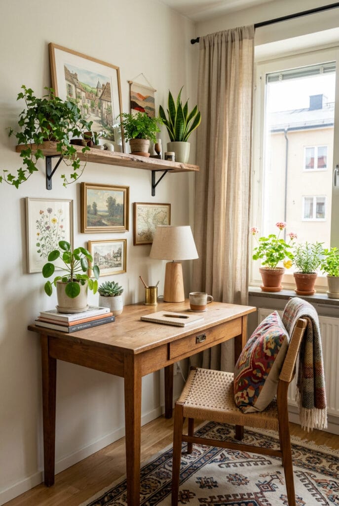 Petite plante verte posée sur un petit bureau pour une ambiance apaisante