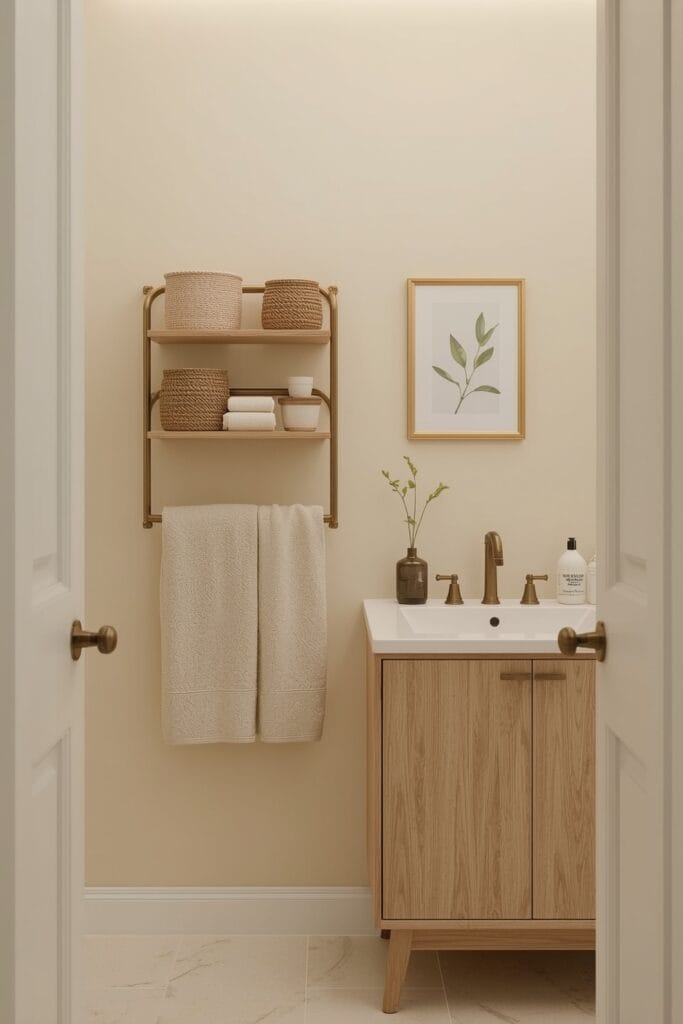 Petite Salle de Bain campagne chic avec rangements suspendus muraux