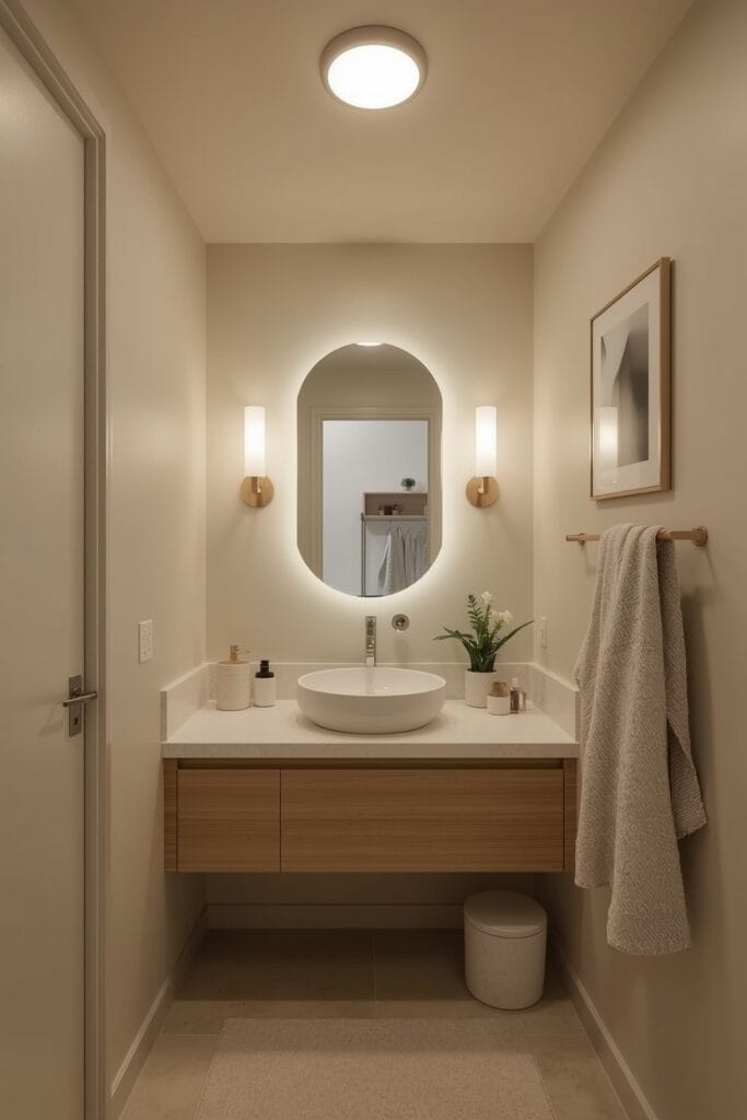 Petite Salle de Bain moderne cosy avec éclairage optimisé et appliques murales