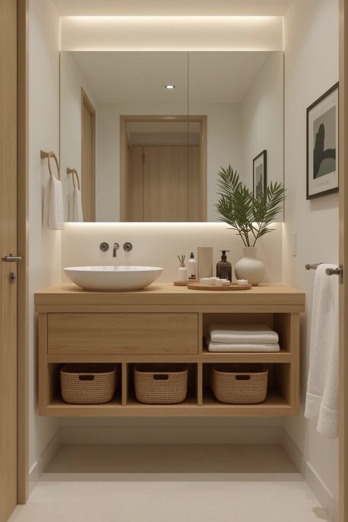 Petite Salle de Bain naturelle zen avec ambiance spa et meuble sous lavabo