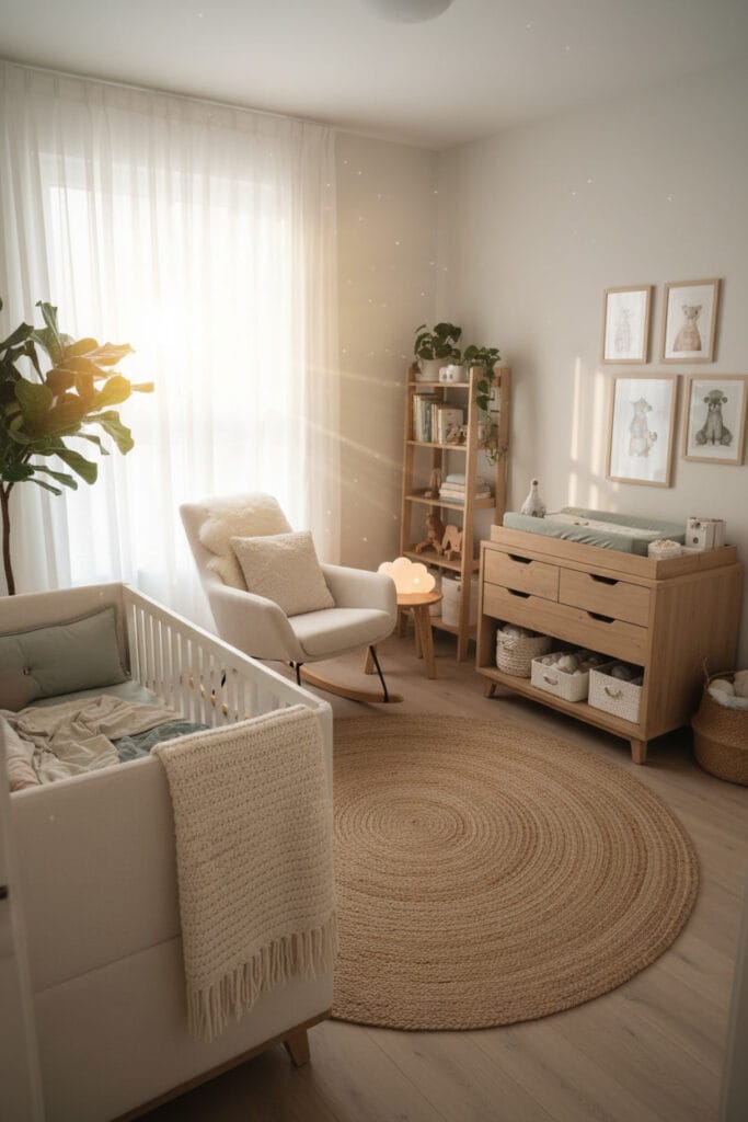 Chambre bebe lumineuse et accueillante, favorisant le bien-être grâce à la lumière naturelle.