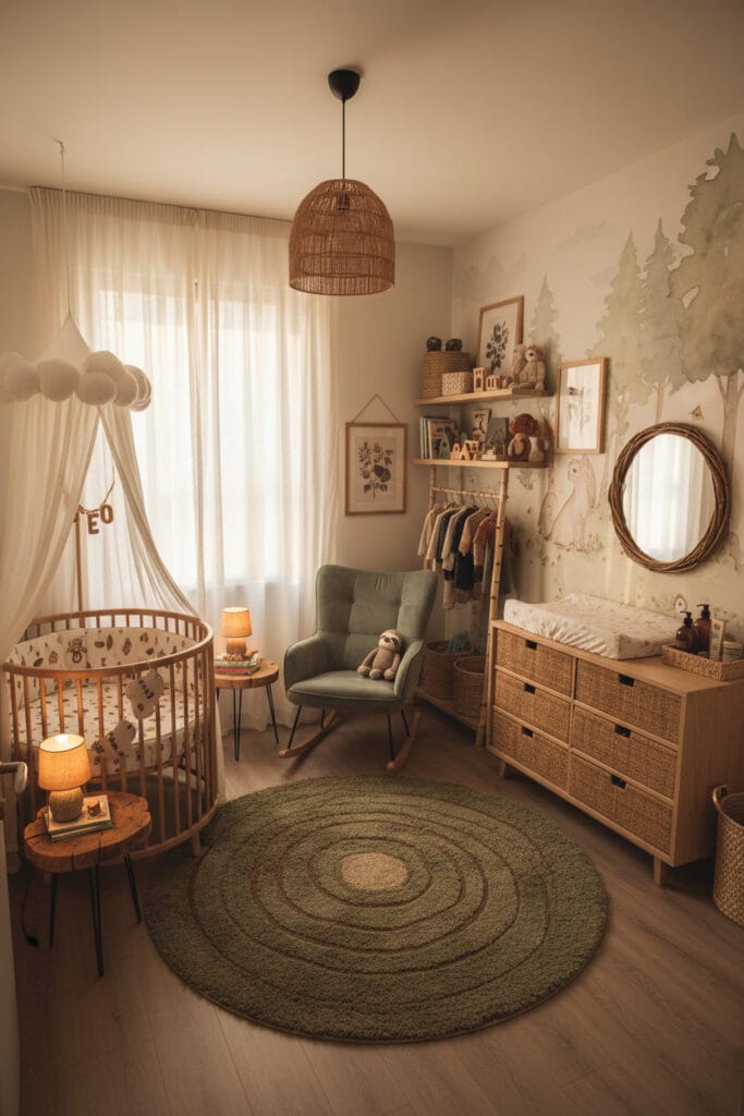 Chambre bebe cosy et nature, pensée pour un environnement harmonieux et inspirant.