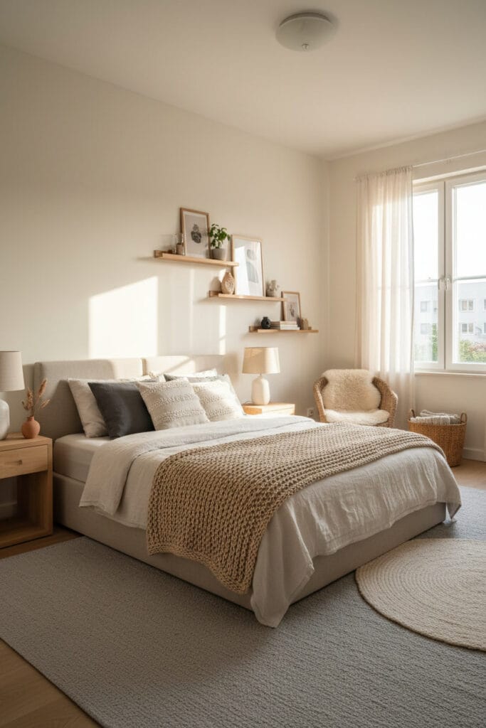 Décoration chambre adulte aux tons neutres avec ambiance douce et naturelle