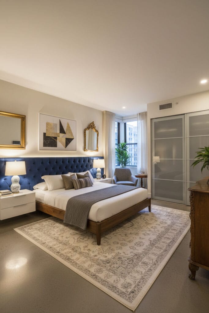 Ambiance élégante pour une décoration chambre adulte mélangeant pièces contemporaines et traditionnelles