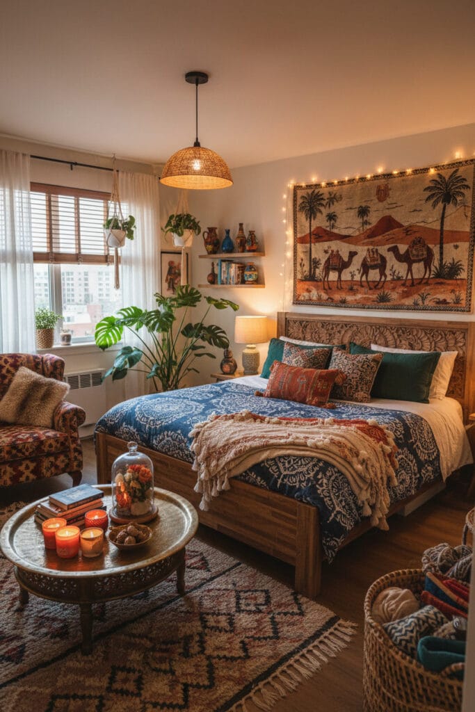 Ambiance bohème pour une décoration chambre adulte exotique et raffinée