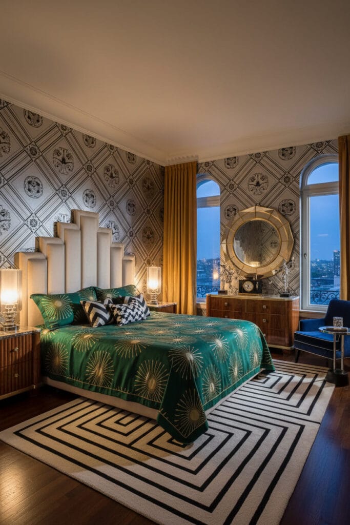 Décoration chambre adulte Art déco avec ambiance élégante et détails géométriques