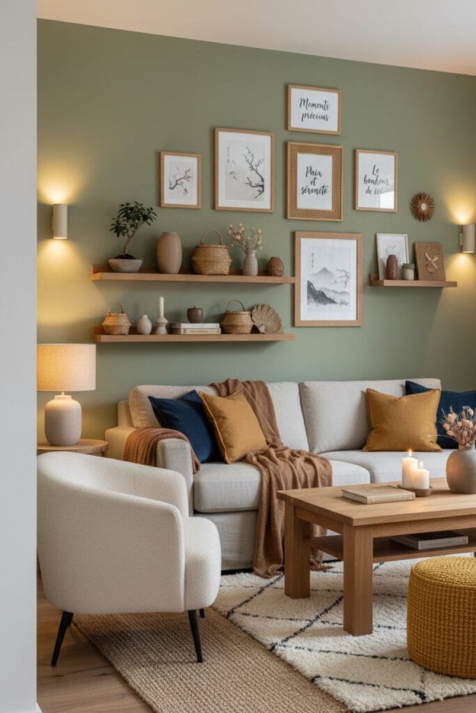 Petit salon Chaleureux avec mur inspirant