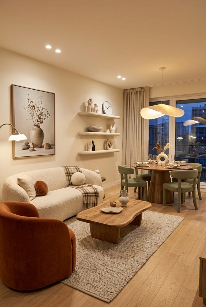 Déco intérieure tendance aux courbes organiques, mobilier aux formes arrondies