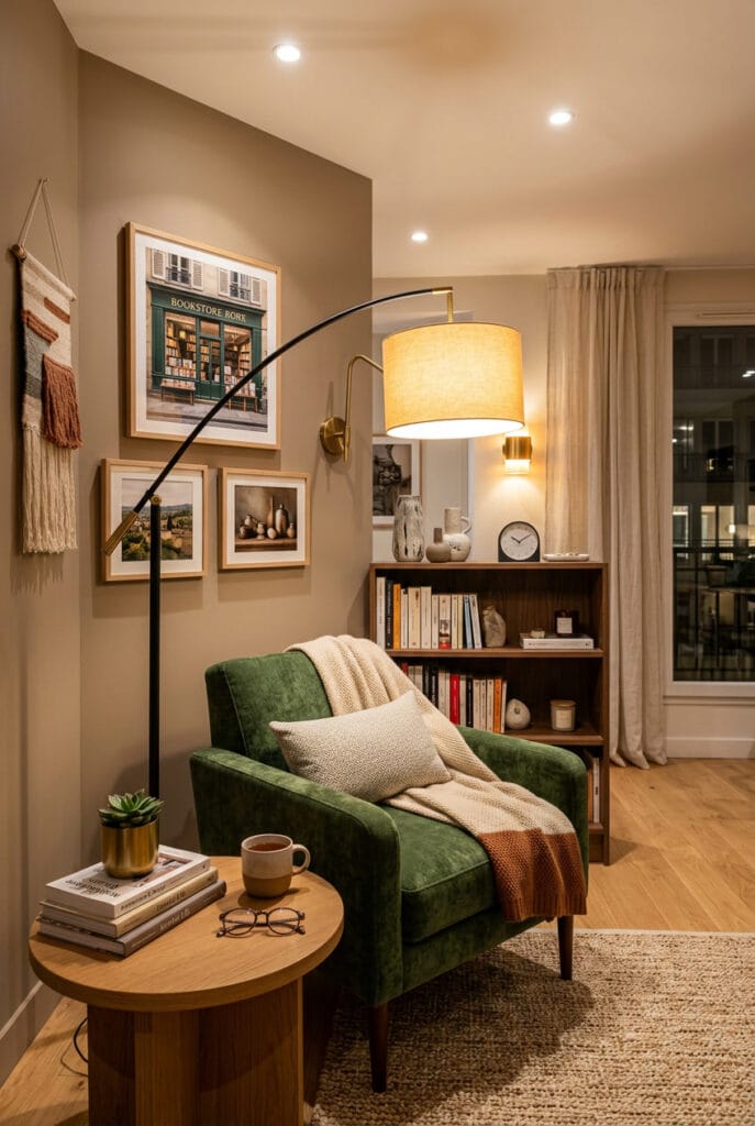 Déco intérieure tendance avec lampadaire moderne, design minimaliste en acier