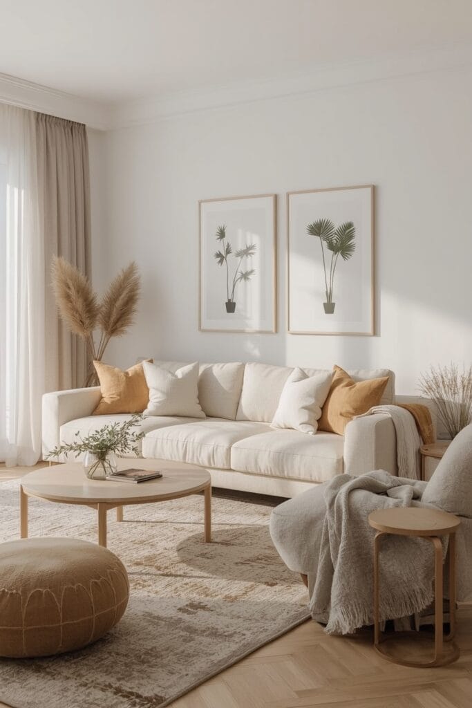 Aménagement Salon cosy avec couleurs douces et matières naturelles