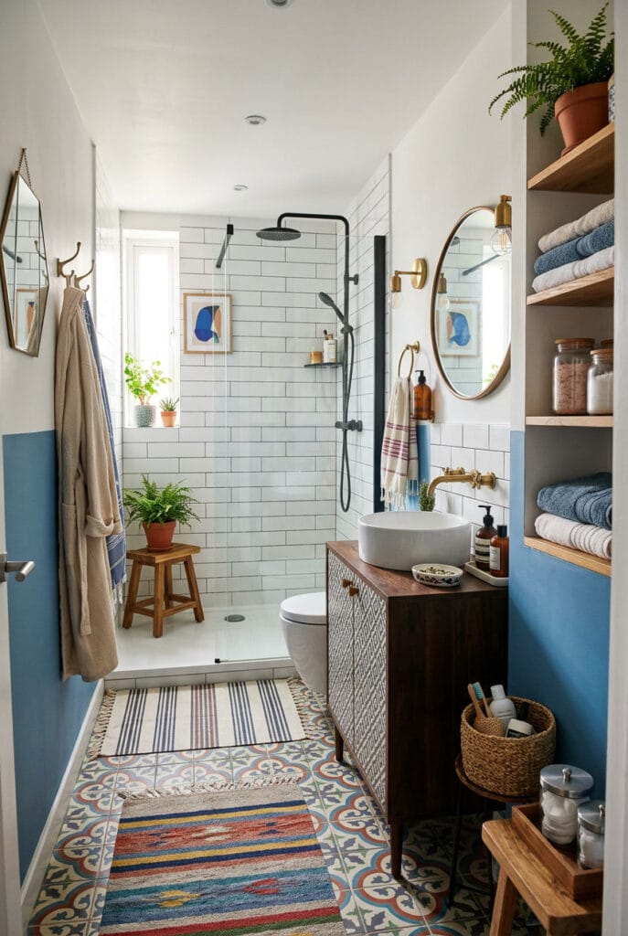 Salle de bain fonctionnelle et bien aménagée reflétant une organisation pensée selon les besoins du foyer