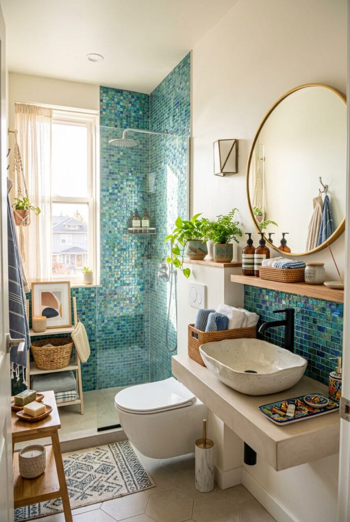 Salle de bain fonctionnelle et durable conçue avec des matériaux respectueux de l'environnement et au design soigné