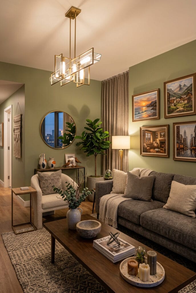 Décoration appartement avec rideaux épais coussins moelleux et éléments décoratifs en céramique et pierre pour un aspect organique