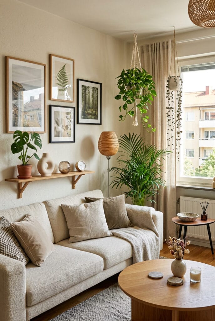 Décoration appartement avec plantes suspendues pothos et chaîne des cœurs apportant fraîcheur et dimension verticale aux petits espaces
