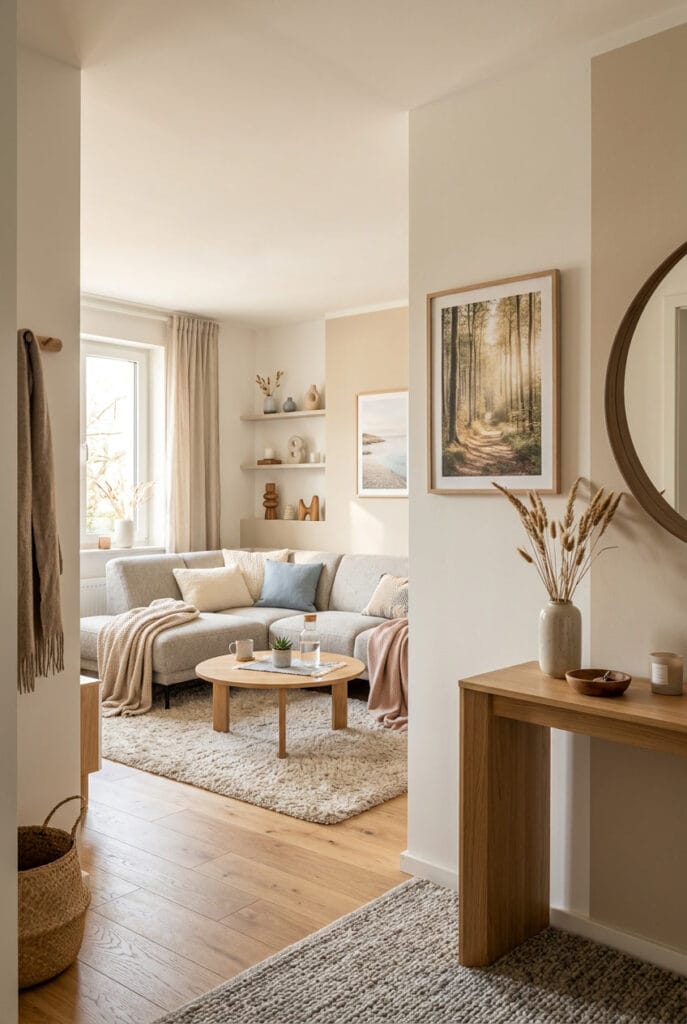 Palette de couleurs hygge aux tons beige, blanc cassé et nuances pastel