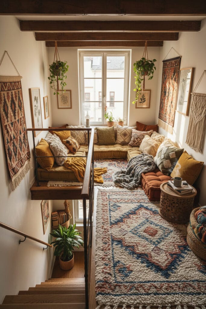 Mezzanine habillée de textiles chaleureux