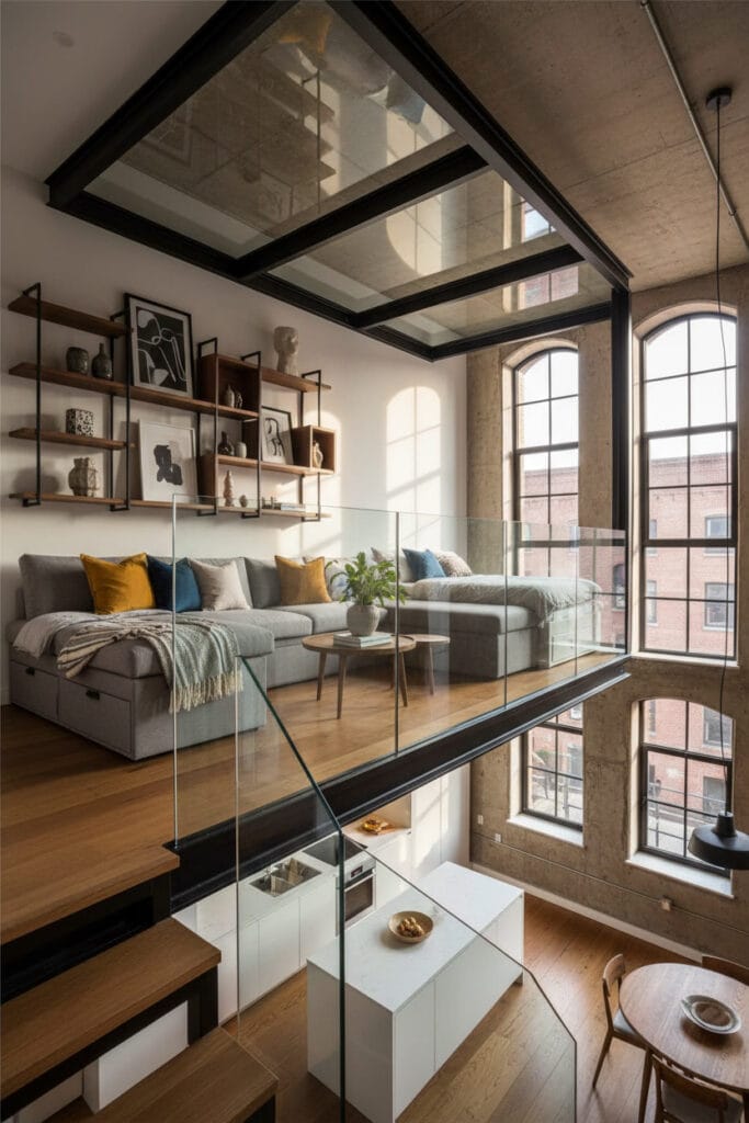Mezzanine familiale dans un loft avec coin détente