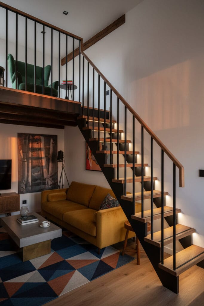 Mezzanine avec garde-corps solides et escalier sécurisé