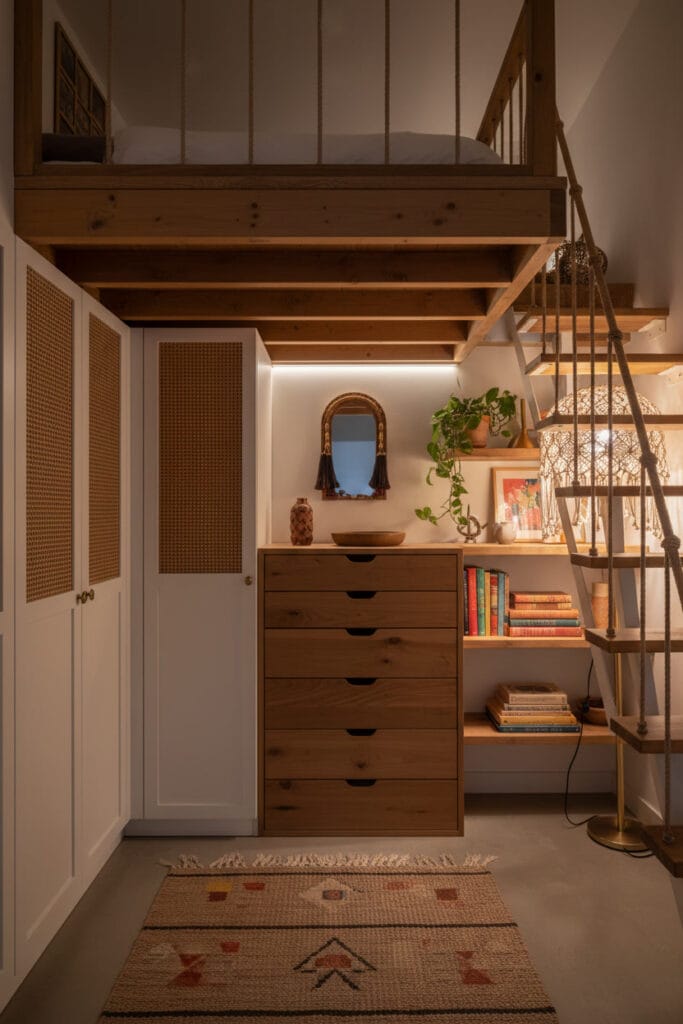 Rangements intégrés sous une mezzanine