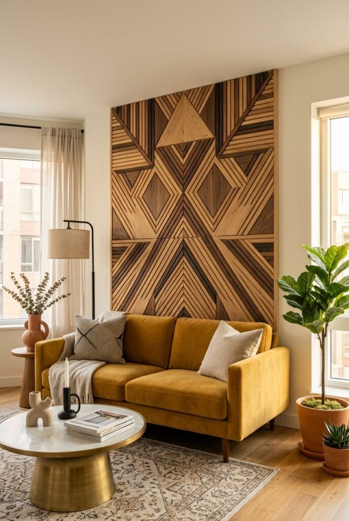 Décoration murale bois motifs géométriques moderne et design