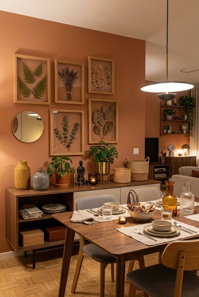 décoration murale bois avec cadres aérés et touches naturelles créant une atmosphère apaisante