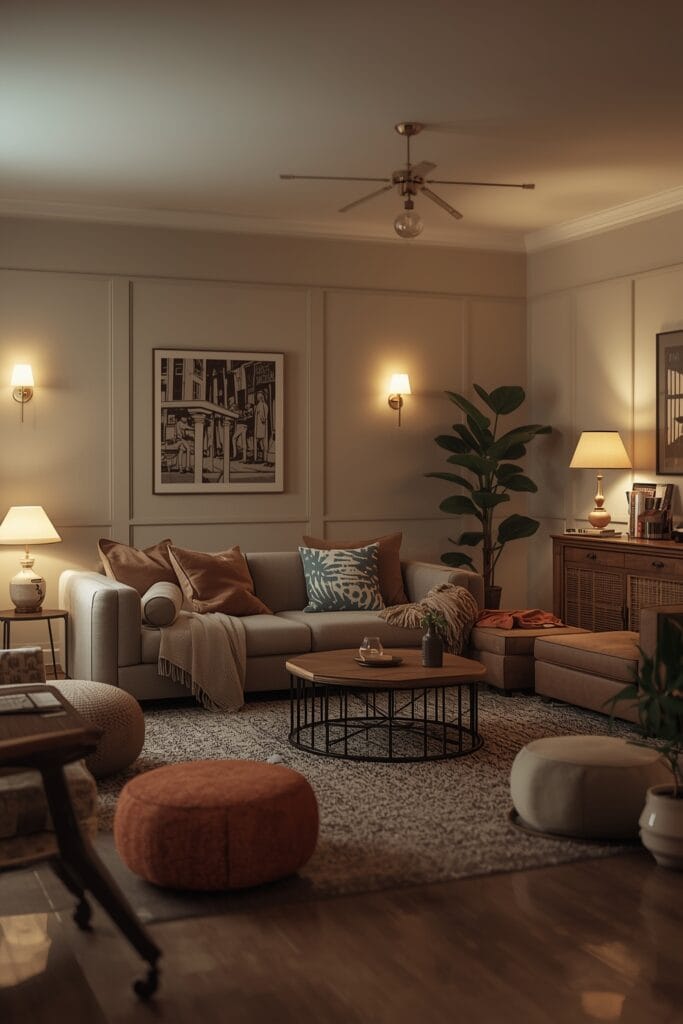 Aménagement Salon éclectique cosy : équilibre entre pièces modernes et vintage