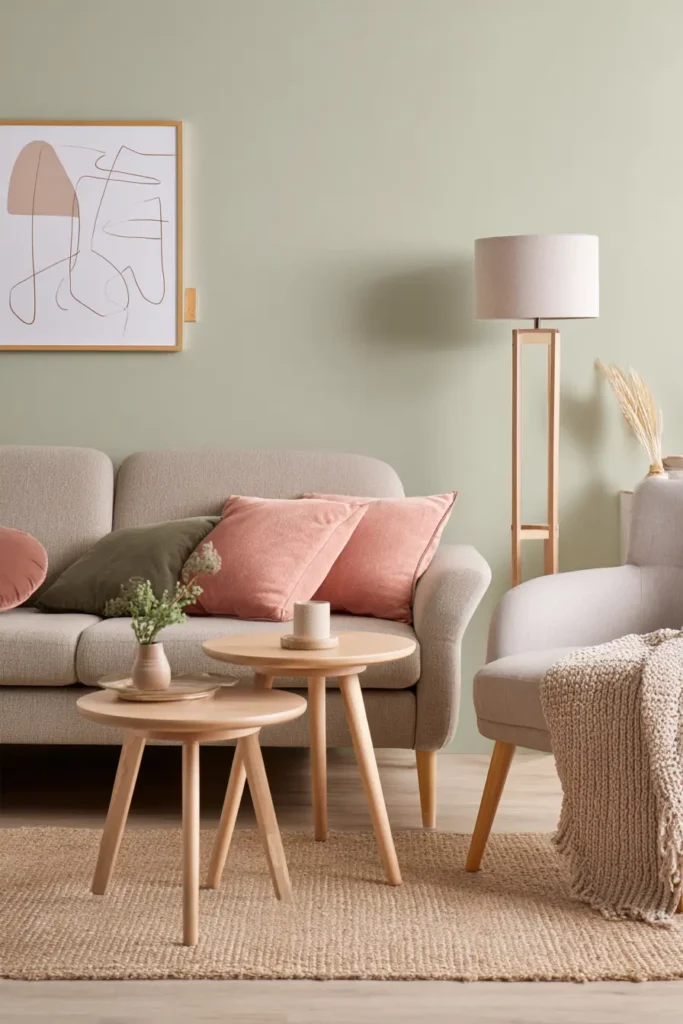 Aménagement Salon avec des meubles adaptés : canapé compact et tables gigognes pour maximiser l'espace.