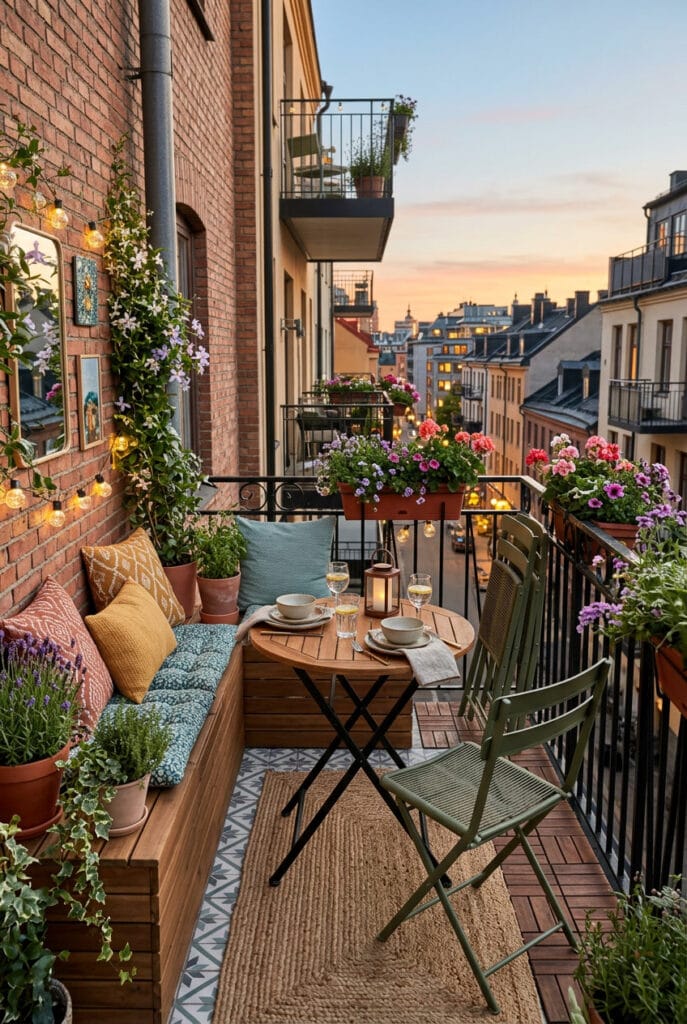 Terrasse extérieure organisée avec un mobilier fonctionnel créant un espace extérieur pratique et accueillant.