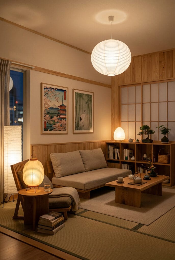 Décoration japonaise avec lanternes traditionnelles andon et chochin